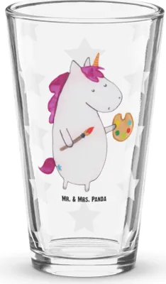 Produktbild von Mr. & Mrs. Panda Glas Einhorn Künstler - Transparent - Geschenk, Unicorn, Einhörner, Trinkglas, Welt, Tumbler, Cocktailglas, Englisch, Zeichnen, Bierglas, Wasserglas