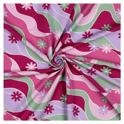Produktbild von Baumwolljersey WAVES and FLOWERS – Jersey Stoff Meterware – ab 50 cm – 2 Farben – ® Standard 100 – ca. 200 g/m² – weich und elastisch