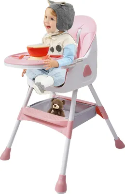 Image de Chaise haute, rehausseur réglable, rembourragePolyuréthaneconfortable, rose