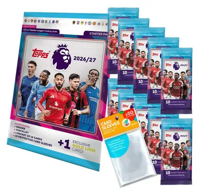 Obrázek produktu pro Sada karet Premier League 2026/27 – 1 startovní balíček + 10 balíčků s kartami + exkluzivní obaly pro sbírání