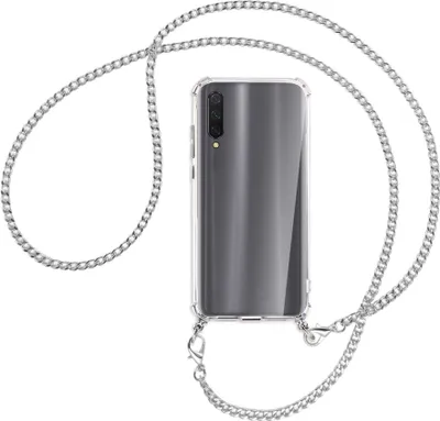 Produktbild von Handykette Backcover-Schutzhülle mit Band (Metall silberfarben) für Xiaomi Mi 9 Lite / CC9 - silberfarbene Kette