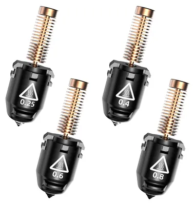 Obrázek produktu pro 4 ks FLASHFORGE Adventurer 5M/Pro 3D tiskárna kalená tryska 280 ℃ vysoký průtok 32 mm³/s vysoká rychlost tlaku, 0,25 mm, 0,4 mm, 0,6 mm, 0,8 mm