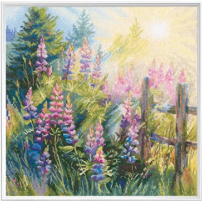 Produktbild von RTO Kreuzstich Stickpackung "Lupinensommer", Zählmuster, 24x24cm