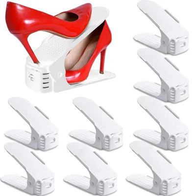 Zdjęcie produktu dla Regał na buty, regulowany, 10 przegródek, dwupoziomowy, wykonany z tworzywa PP, antypoślizgowy, do przechowywania