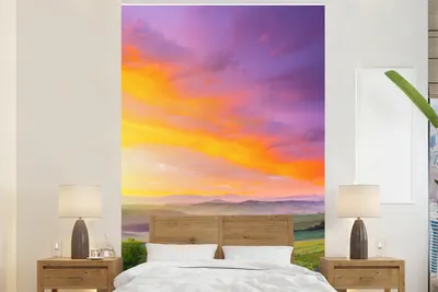 Produktbild von MuchoWow® Fototapete für Wohnzimmer oder Schlafzimmer Wandtapete Vinyl Motivtapete Toskana - Landschaft - Farbenfroh - 225x350 cm - Schlafzimmer tapete