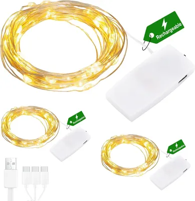 Obrázek produktu pro Mini světelný řetěz, délka 2 metry, 20 LED diod, sada 3 kusů, nabíjení přes USB