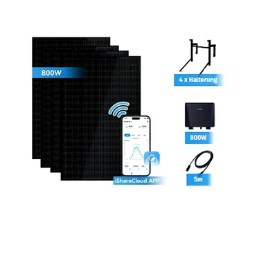 Produktbild von SUNSHARE Ray Balkonkraftwerk 800 W Komplettset Plug & Play – inklusive Halterung, Mikro-Wechselrichter und Anschlusskabel, ohne Speicher.