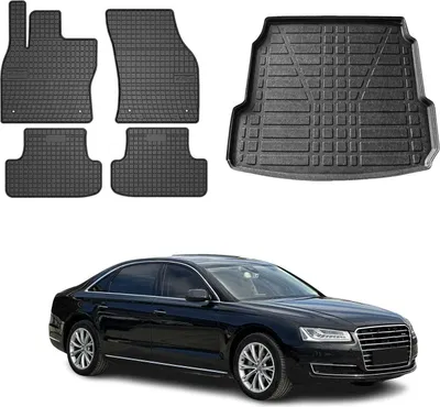 Image de Tapis & bac de coffre Set pour Audi A8 D4 2009-2018 Caoutchouc TPE Noir 5x