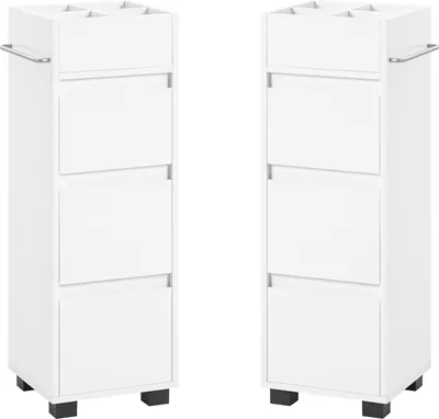 Produktbild von SoBuy Badezimmerschrank – Schmaler Badschrank mit 3 Schubladen, 4 Fächern, Handtuchhalter, Kommode – Kompakte Badmöbel in Holz Weiß 30x90x30cm BZR29-W