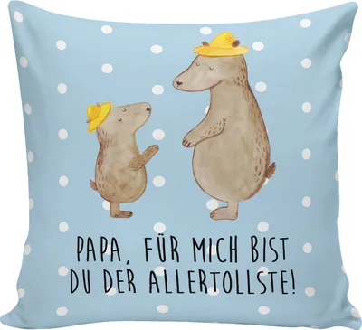 Produktbild von Mr. & Mrs. Panda 40x40 Kissen Bären mit Hut - Blau Pastell - Geschenk, wohnzimmer, kuschelkissen, bedruckt, Vatertag, Muttertag, Dad, Deko, Familie, Sofa, Lieblingsmensch