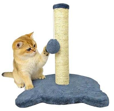 Immagine prodotto di Albero per gatti compatto, realizzato con corda di sisal naturale e dotato di una palla sospesa
