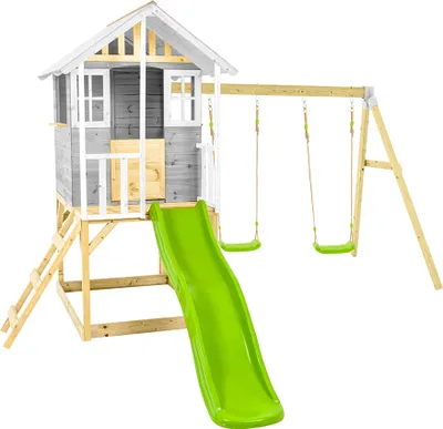 Produktbild von Zwerkules Valli 3 Kinder Stelzenhaus mit Rutsche und Schaukel Holz