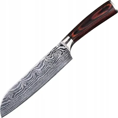 Produktbild von Kochmesser 22 cm Japanisches Hackmesser Scharf Verziert Holzgriff Edelstahl