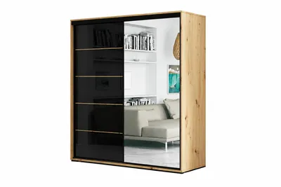 Produktbild von Mia11 Schwebetürenschrank mit Spiegel - Artisan, Lacobel schwarz - 100 x 62 x 215 cm