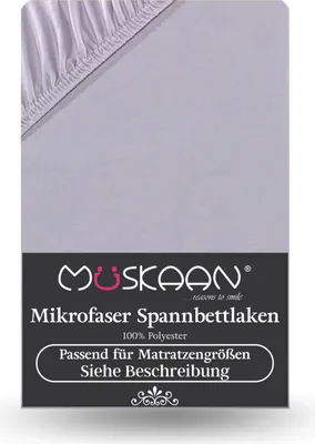 A product image of a fitted sheet, folded and displayed against a white background. The product packaging or branding is visible at the bottom.