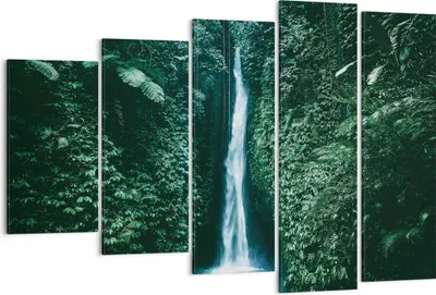 Produktbild von Bild auf Leinwand - Leinwandbild - 5 Teile - Tropen Wasserfall Dschungel - 150x100cm - Wand Bild - Wanddeko - Wandbilder - Leinwanddruck - Bilder - Wanddekoration - Leinwand bilder - EG150x100-5103
