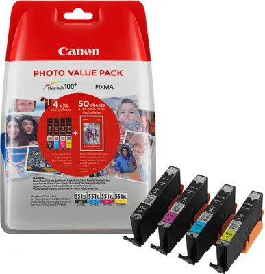 Obrázek produktu pro Canon CLI-551 XL C/M/Y/BK černá, azurová, purpurová, žlutá tisková kazeta + fotografický papír