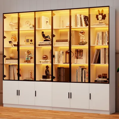 Produktbild von Merax Vitrine 2er-Set mit mit 6 unabhängigen Schranktüren, Glasvitrine mit LED per App, Hochschrank Multifunktionsschrank mit Kippsicherung, Weiß