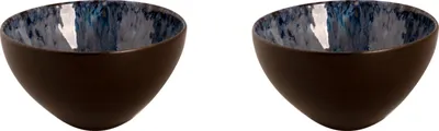Produktbild von Palmer Schüssel-Set LESTER, 2 x Bowl Schüssel aus Steingut Ø  15 cm, Schale-Set in edlem blau-schwarz, Steingut Schalen-Set, Spülmaschinenfest & Mikrowellengeeignet
