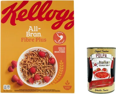 Produktbild von 12x Kellogg's All-Bran Fibre Plus gemischtes Cereals, Volle Weizenfaser 500g Getreide Müsli reich an Ballaststoffen + Italian Gourmet polpa 400g