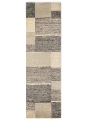 Produktbild von Starlight hochwertiger Wollteppich-Läufer in Cream/Grau 300 × 80 cm – maschinell gefertigter Designläufer mit einzigartigem Muster und 11 mm Florhöhe