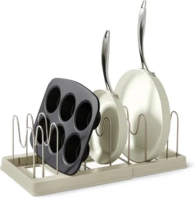 Imagen del producto de Organizador para sartenes y moldes - Estante extensible con 10 separadores - Acero inoxidable - De 31 a 52,5 cm