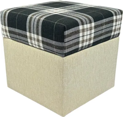 Produktbild von LOBOX Hocker 40x40 cm quadratisch mit Stauraum – aufklappbarer Sitzhocker aus zweifarbigem Flechtstoff im Karomuster – Dunkelbraun