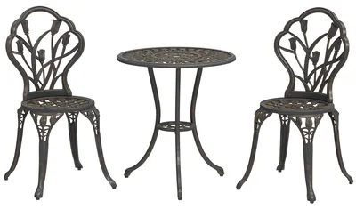 Produktbild von 3-teiliges Gartenm?belset mit 2 Gartenstš¹hlen und rundem Tisch mit Schirmloch, Bronze