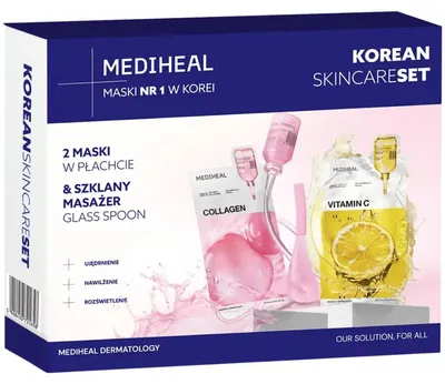 Produktbild von MEDIHEAL Verjüngungs- und Energieset mit 2 Tuchmasken und einem Glaslöffel-Massagegerät
