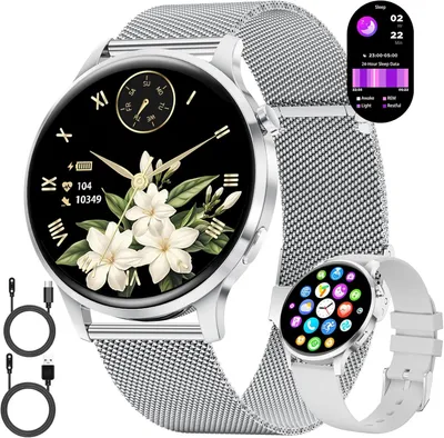 Produktbild von LIGE Smartwatch Damen Rund mit Telefonfunktion 7,9mm Dünn 1.32" AMOLED Elegant Fitnessuhr Frauen für Android iOS,Sportuhr mit Herzfrequenz Schlafmonitor,Menstruationszyklus,100+ Sportmodi,Silber