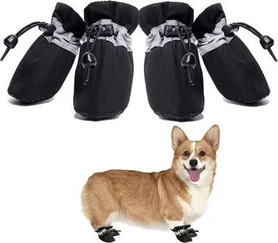 Produktbild von 4er Pack Wasserfeste, Anti Rutsch Hundeschuhe, Pfotenschutz, Schuhe für Haustiere - PAWSIES Schwarz