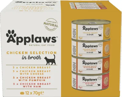 Produktbild von APPLAWS Chicken Selection in Broth - nassfutter für Katzen - 12x70g