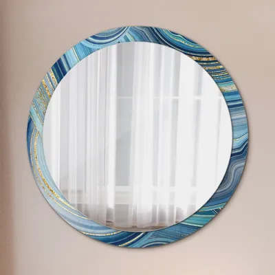 Produktbild von Runder Spiegel mit Modernem Aufdruck - Dekospiegel Wandmontage -Blau Marmor- Ø100cm