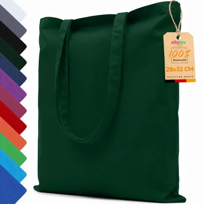 Produktbild von EllaTex Baumwolltasche 28x32 cm – Stoffbeutel aus 100% Baumwolle mit kurzen Henkeln, in Farbe: Dunkelgrün