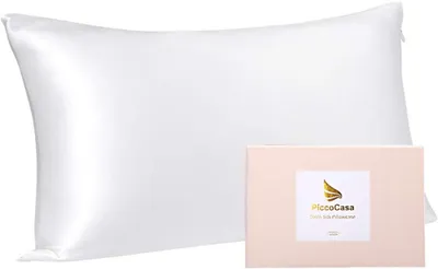 Produktbild von Seidenkissenbezüge, 22 Momme, mit Reißverschluss & Geschenkbox. Weicher, atmungsaktiver, weißer Seidenkissenbezug, 40x80 cm