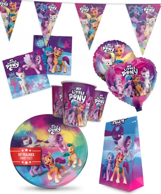 Produktbild von My Little Pony Set 57tlg Teller Becher Servietten Wimpel Ballons Geschenktüten