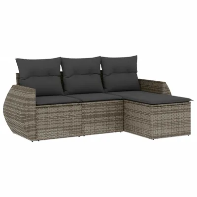 Immagine prodotto di vidaXL Set di divani da giardino 4 pezzi con cuscini in poly rattan grigio