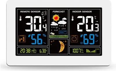 Produktbild von Solight Wetterstation, extra großes Farb-LCD, Temperatur, Luftfeuchtigkeit, Luftdruck, RCC, USB-Ladung, weiß