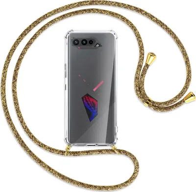 Produktbild von Handykette Backcover-Schutzhülle mit Band (Metall goldfarben) für Asus ROG Phone 5, 5 Ultimate, 5 Pro - braun+beige