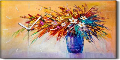 Produktbild von Leinwand Wanduhr Wandkunst Uhr Geräuschlos 60x30 Malerei Blumen Bunte Kunst - weiße Hände