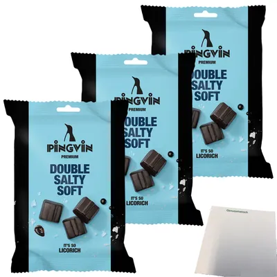 Produktbild von Toms Pingvin Lakritz Double Salty Soft 3er Pack (3x90g Packung) + usy Block
