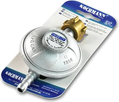 Produktbild von Kochmann Propan-Gas-Grill-Druckminderer-Regler G1/4 29 mbar für Gaskocher, Campingkocher und Gasgrills ohne Gewindeanschluss