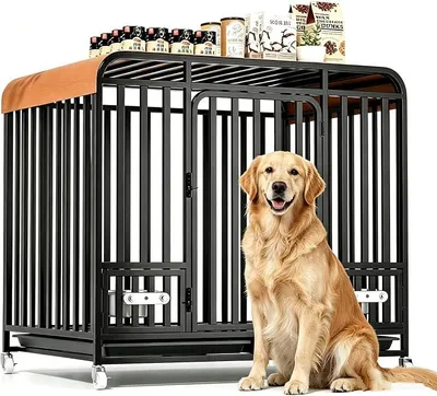 Productafbeelding van Hondenkooi, transportbox voor zware lasten, draadkooi voor grote honden, geschikt voor zware belasting. Honden transportbox met 3 deuren, 4 wielen en een bodemplaat. Honden transportkooi, hondenbox (XXL 125x95x108cm)