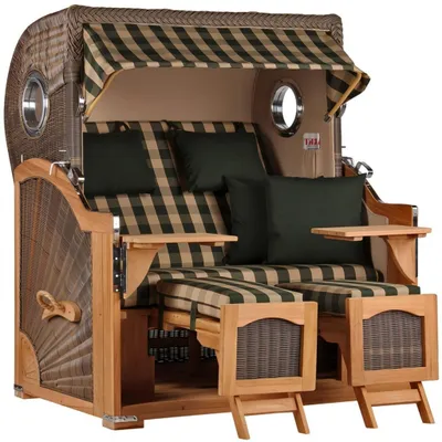 Produktbild von Strandkorb Düne Grande Bullauge Teak PE Grey Dessin 506