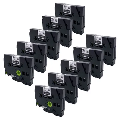 Produktbild von DULA Etikettenband - Kompatibel mit Brother P-Touch Tze-335 - 10 Stück - Weiß auf schwarz - 12mm x 8m