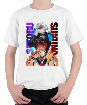 Produktbild von Jujutsu Kaisen Gojo Satoru Sukuna Flammen Augenbinde Geschenk Kinder T-Shirt, Weiß, 152