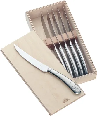 Produktbild von 6-teiliges Steakmesser-Set - Poliertes Edelstahl mit Wellenschliff - Spülmaschinenfest - 24,6 x 11,7 x 4 cm