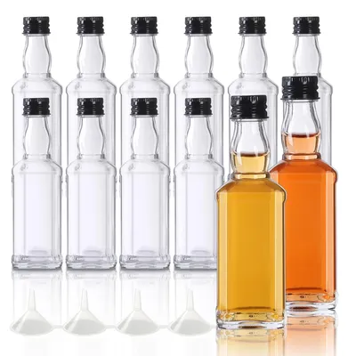 12 leere Glasflaschen 50 ml mit 4 Mini-Trichtern