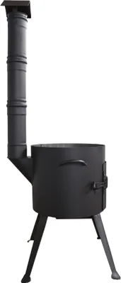 Produktbild von Kukmara Utschak mit Abzugs-Rohr, 45cm + 16 Liter Gusseisen Kazan INNEN GLATT + 50cm Schaumlöffel - Feldküche, Gulaschkessel Feuerkessel Feuer-Ofen Outdoor für Kazan Kasan 15 16 L