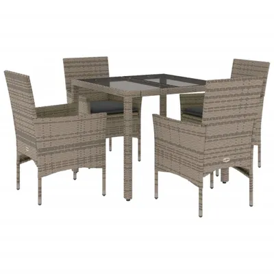 Produktbild von vidaXL 5-tlg. Garten-Essgruppe mit Kissen Grau Poly Rattan und Glas
